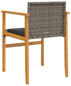 Cadeiras de jardim c/ almofadões 2 pcs vime PE/madeira cinza