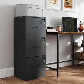 Armário de gavetas escritório em madeira 40 x 41 x 103 cm preto