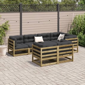 7 pcs conjunto sofás de jardim c/ almofadões pinho impregnado