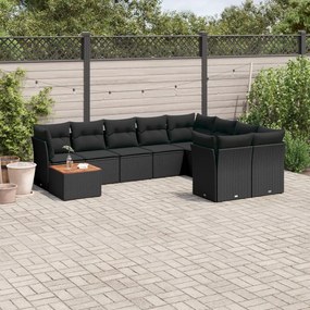 10 pcs conjunto sofás de jardim c/ almofadões vime PE preto