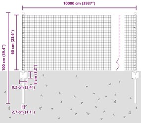 Cerca de Arame Soldado com 44 Postes em U Cinza 0,6x100 m Aço