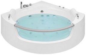 Banheira de hidromassagem de canto em acrílico branco com LED 201 x 150 cm MANGLE Beliani