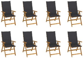 vidaXL Cadeiras de jardim dobráveis c/ almofadões 8 pcs acácia maciça