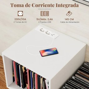 Móvel para gira-discos e discos de vinil com estação de carregamento 66 x 45 x 67 cm, Separador removível Branco