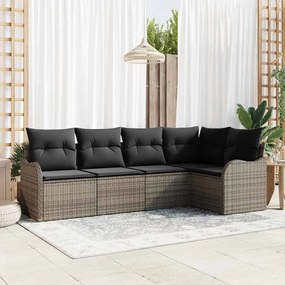 Conjunto de Sofá de Jardim de 5 Peças com Almofadas Cinza Polyrattan