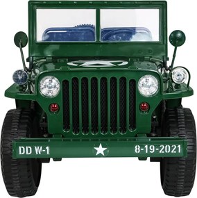 Jipe elétrico para Crianças 3 Lugares Retro Military 24V 4x4 Rodas Espuma EVA, assento couro ecológico Verde