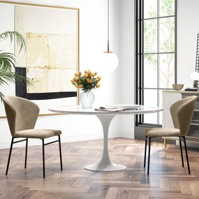 Conjunto de 2 cadeiras de sala de jantar (MESA NÃO INCLUIDA) com assento estofado em tecido com efeito de linho, pés de aço estáveis, design moderno,