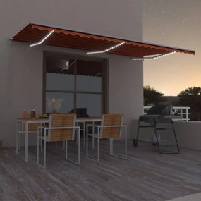 Toldo retrátil manual com LED 600x350 cm laranja e castanho