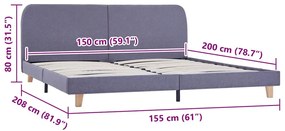 Estrutura de cama sem colchão 150x200 cm tecido cinzento-claro