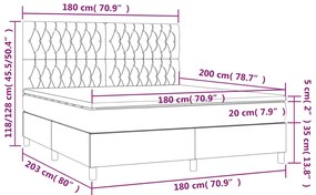 Cama box spring c/ colchão e LED 180x200 cm tecido cinza-escuro