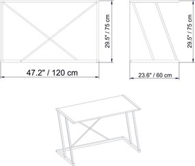 Secretária de Estudo Adelaide - Preto e Branco - 114cm x 60cm x 75cm