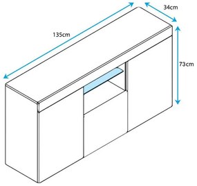 Aparador Elma de 135cm com Luz LED - Branco Mate - Design Moderno