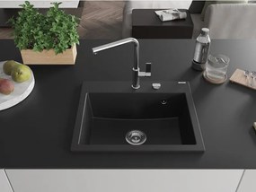 Mexen Oscar lava-loiça de granito 1-cuba 580 x 490 mm, preto, sifão cromado - 6519581000-77