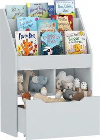 HOMCOM Estante de Madeira para Brinquedos com 3 Compartimentos 2 Prateleiras e Gaveta Móvel com 4 Rodas 60x29,9x90cm Cinza | Aosom Portugal