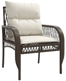 4 pcs conjunto sofás de jardim c/ almofadões vime PE castanho