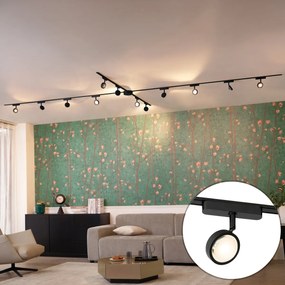 Sistema de iluminação de trilho moderno com 12 focos pretos monofásicos - Magnetic Lance