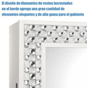 Armário de joias com espelho de corpo inteiro com ângulo ajustável Diamantes de resina Organizador de joias espaçoso 153 x 35,5 x 31,5 cm branco