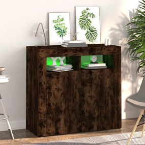 Aparador com luzes LED 80x35x75 cm carvalho fumado