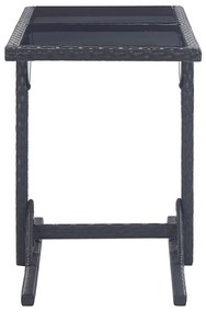 3 pcs conjunto jantar p/ jardim vime PE e vidro temperado preto