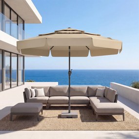 Guarda-sol de 300 cm com teto ventilado (BASE NÃO INCLUIDA), 3 níveis de folhas, inclinação ajustável por manivela e 8 varas – para jardim, piscina e