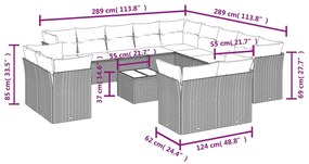 14 pcs conjunto de sofás p/ jardim com almofadões vime PE bege