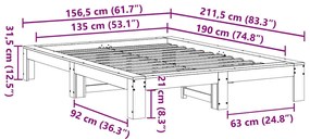 Cama sem colchão 135x190 cm madeira de pinho maciça branco