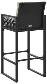 Bancos de bar com almofadões para jardim 2 pcs vime PE preto
