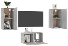 3 pcs conjunto de móveis de TV contraplacado cinzento cimento