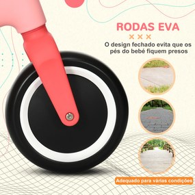 Bicicleta de Equilíbrio para Crianças de 18-36 Meses com Assento Ajustável em Altura Suporta 25 kg 67,5x32x44 cm Rosa