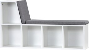 Banco 2 em 1 com 5 compartimentos de arrumação e 2 almofadas, 108 x 30 x 60 cm, branco e cinzento