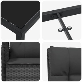 Conjunto de Jantar para Jardim com 3 Peças em Rattan Sintético Preto