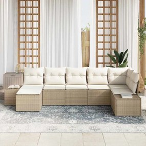 Conjunto de Sofá de Jardim com Almofadas Bege Rattan Poliéster