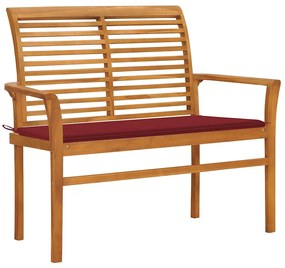 Banco de jardim c/ almofadão vermelho tinto 112 cm teca maciça