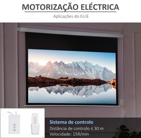 HOMCOM Tela de Projeção Elétrica 80 Polegadas Tela de Projeção Motorizada Formato 16:9 com Controlo Remoto para Cinema am Casa Exterior Festas 209x7,5x142cm Branco