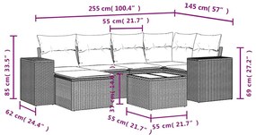 7 pcs conjunto de sofás jardim c/ almofadões vime PE castanho