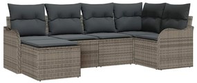 Conjunto de Sofá de Jardim com 6 Peças e Almofadas Cinzentas de Rattan
