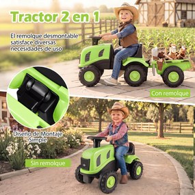 Andarilho Trator Infantil sem Pedais com Reboque, 88 x 35 x 35 cm crianças de 18 a 36 meses, Verde