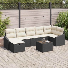 vidaXL Conjunto de Sofá de Jardim de 8 Peças com Almofadas Preto Rattan Poliéster
