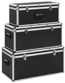 vidaXL Caixas de arrumação 3 pcs alumínio preto