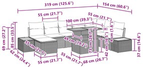 Conjunto de Jantar de Jardim de 9 Peças com Almofadas Preto Rattan Pol
