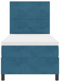 Cama Box com Colchão &amp; LED VidaXL Azul Escuro 90x190 cm Veludo