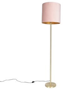 Candeeiro de pé romântico em latão com abajur rosa 40 cm - Simplo Moderno