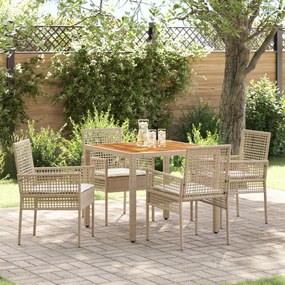 vidaXL Conjunto de Jantar de Jardim 5 Peças com Almofadas Bege em Rattan Poliéster