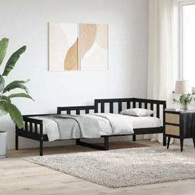 vidaXL Sofá-cama 90x190 cm madeira de pinho maciça preto