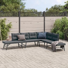 vidaXL 4 pcs bancos de jardim com almofadões aço revestido a pó preto