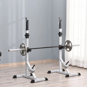 Suporte para Barras de Pesos Ajustável 2 Peças de Aço Treino em Casa Peso 200 kg 58,5x75,5x136-176 cm  Prata e Preto