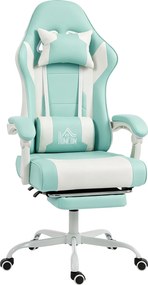Cadeira Gaming Reclinável 155° com Suporte Lombar com Massagem Apoio de Cabeça e Apoio para os Pés 63x66x126-134 cm Azul Claro