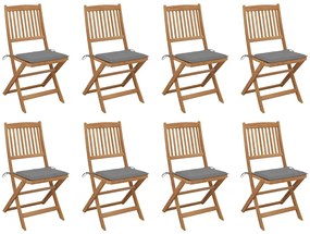 vidaXL Cadeiras de exterior dobráveis c/ almofadões 8pcs acácia maciça