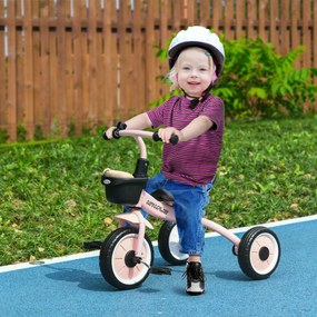 Triciclo para Crianças de 2 a 5 anos com Assento Ajustável Cesta Buzina e Pedais e 3 Rodas 70,5x50x58 cm Rosa