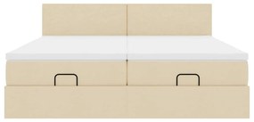 Estrutura de cama otomana com colchões tecido creme 200x200cm